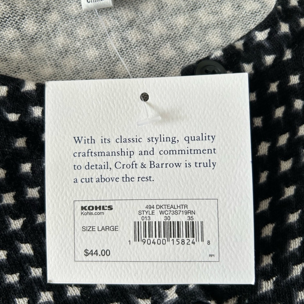 NWT Croft & Barrow Black White Women's Cardigan Sweater Button Down Geometric L - Picture 13 of 15